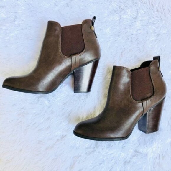 Carlos by Carlos Santana Devon Ankle Booties 11 Stacked Block Heel Brown Pull On - Picture 3 of 13